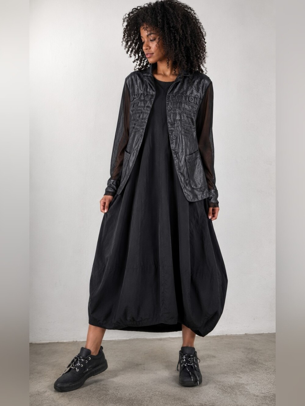 Rundholz Black Label Balloon Hem Dress Charcoal Black Lagenlook Designer